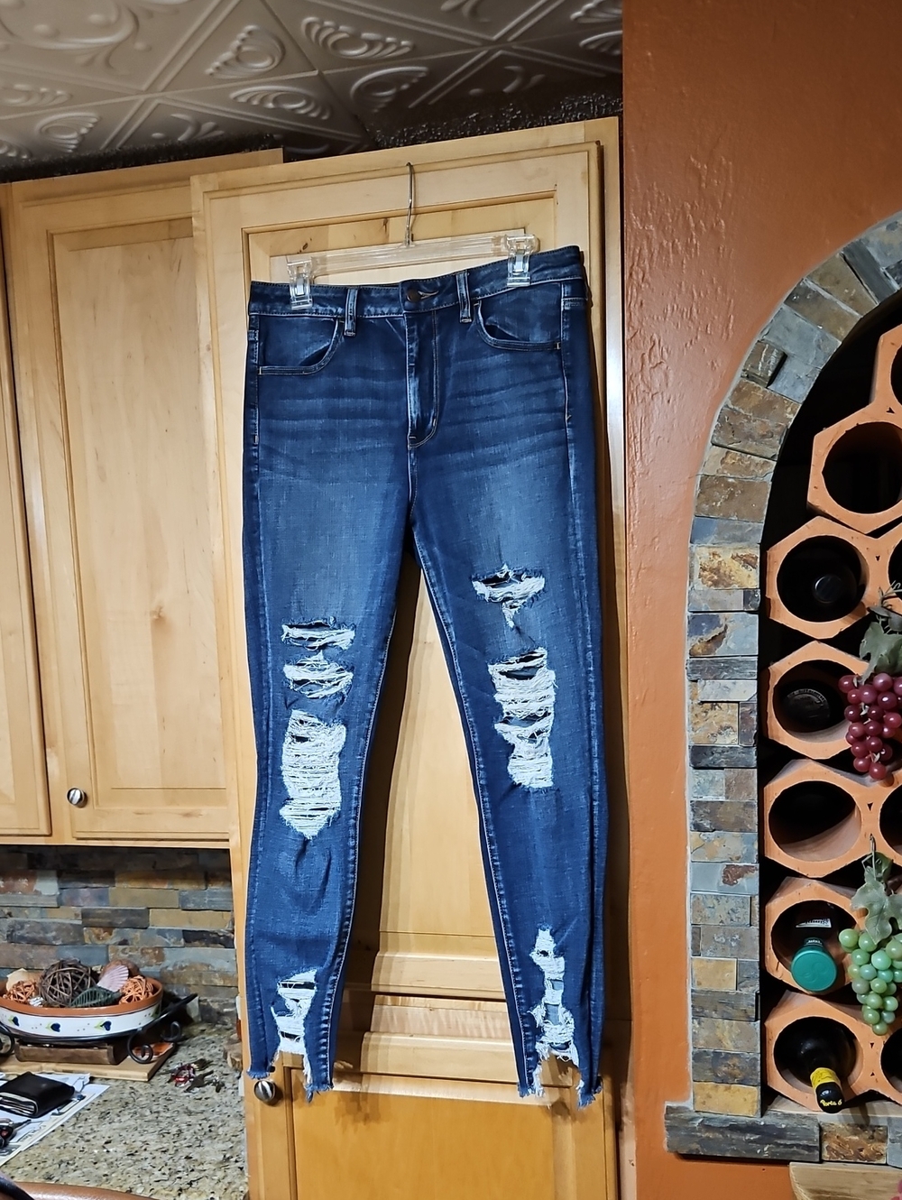 American Eagle Distressed Blue Super Super Stretch Super Hi-Rise Jegging Jeans